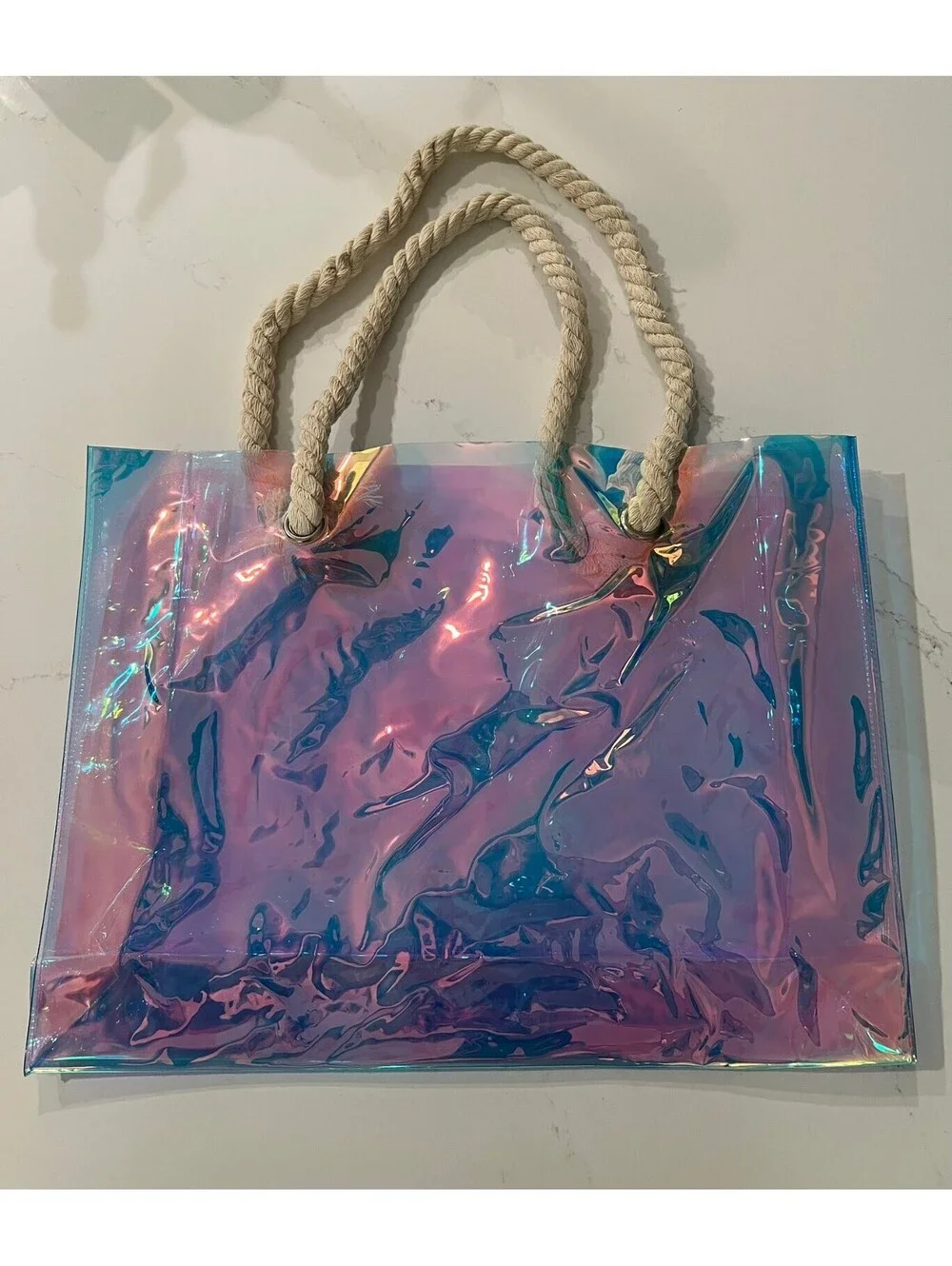 Large Holographic Clear Tote Bags Iridescent PVC Bag